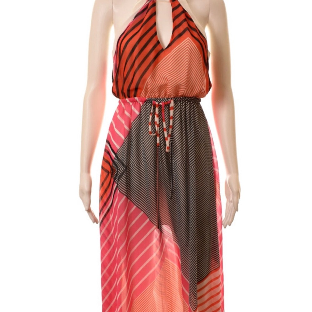 bebe Vibrant Pink and Black Striped Maxi Dress